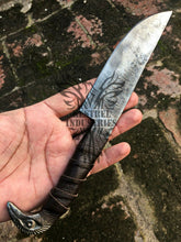 Load image into Gallery viewer, Smith Custom Handmade Carbon Steel Viking Knife with Raven Head Hilt, Viking Raven Knife, Viking Handmade Carbon Steel Knife, 5" Sharp Blade