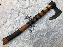 Load image into Gallery viewer, Nordic Custom Handmade Carbon Steel Viking Axe with Rose Wood Shaft (VA-102)