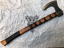 Load image into Gallery viewer, Nordic Custom Handmade Carbon Steel Viking Axe with Rose Wood Shaft (VA-102)