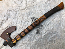 Load image into Gallery viewer, Nordic Custom Handmade Carbon Steel Viking Axe with Rose Wood Shaft (VA-102)