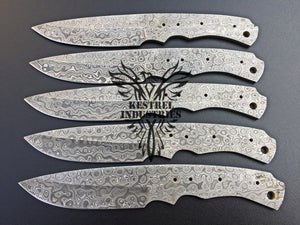 Lot of 5 Custom Handmade Damascus Steel Blank Blade Knife For Knife Making Supplies (SU-136)