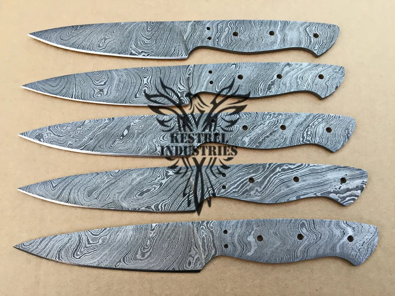 Lot of 5 Custom Handmade Damascus Steel Blank Blade Knife For Knife Making Supplies (SU-156)