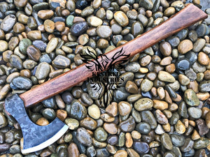 Custom Handmade Carbon Steel Viking Axe with Rose Wood Handle (VA-109)