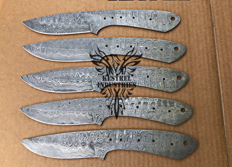 Lot of 5 Damascus Steel Blank Blade Knife For Knife Making Supplies (SU-176)