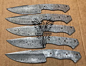 Lot of 5 Damascus Steel Blank Blade Knife For Knife Making Supplies (SU-179)