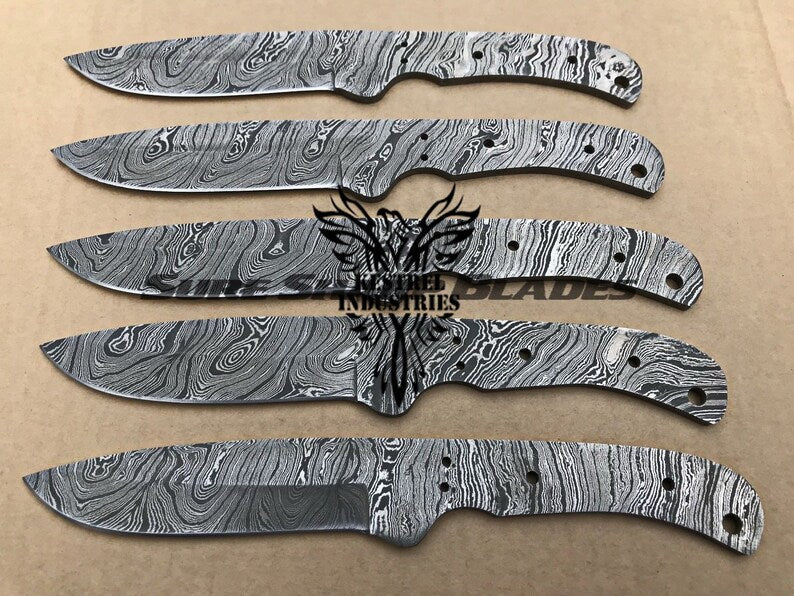 Lot of 5 Damascus Steel Blank Blade Knife For Knife Making Supplies (SU-210)