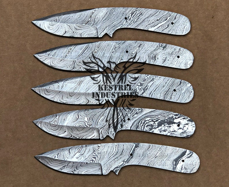 Lot of 5 Custom Handmade Damascus Steel Blank Blade Knife For Knife Making Supplies (SU-131)