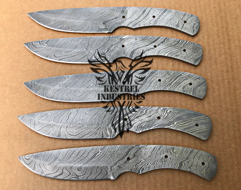 Lot of 5 Damascus Steel Blank Blade Knife For Knife Making Supplies (SU-175)