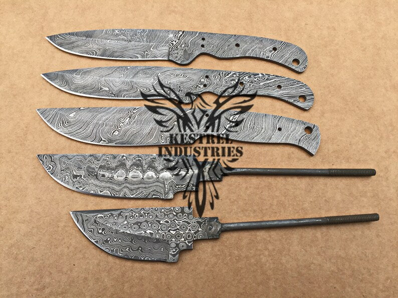 Lot of 5 Custom Handmade Damascus Steel Blank Blade Knife For Knife Making Supplies (SU-141)