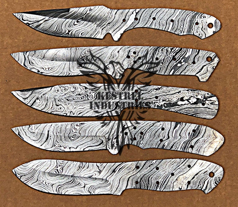 Lot of 5 Custom Handmade Damascus Steel Blank Blade Knife For Knife Making Supplies (SU-121)