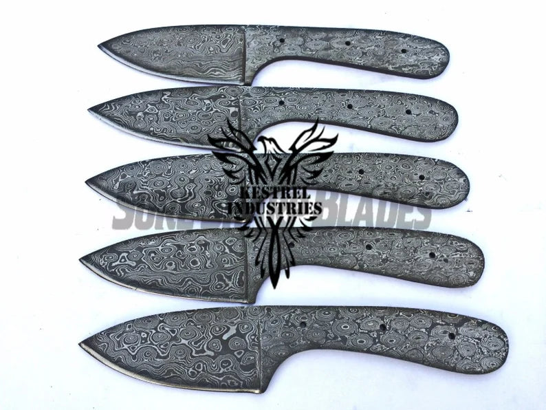 Lot of 5 Damascus Steel Blank Blade Knife For Knife Making Supplies (SU-191)