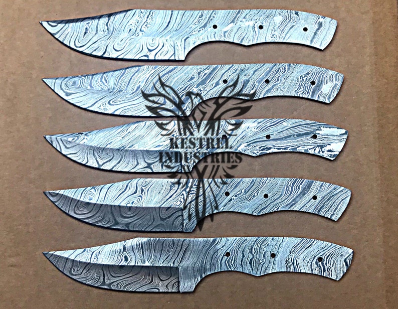 Lot of 5 Damascus Steel Blank Blade Knife For Knife Making Supplies (SU-101)