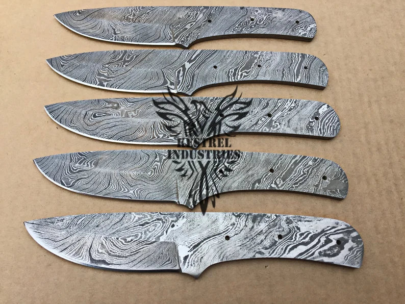 Lot of 5 Damascus Steel Blank Blade Knife For Knife Making Supplies (SU-166)