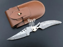 Load image into Gallery viewer, 8.5&quot; Custom Handmade Damascus Pocket Folding Knife, Liner Lock Folding Pocket Knife with Leather Pouch (KFK-127)
