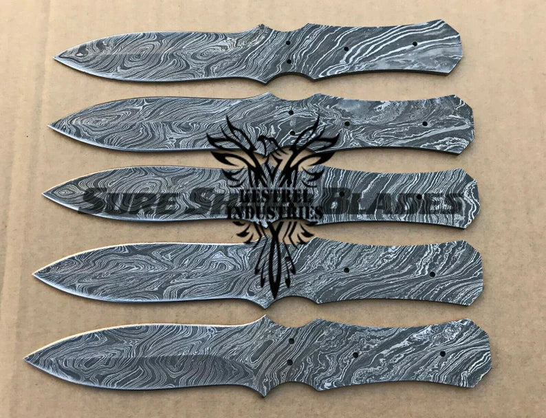 Lot of 5 Damascus Steel Blank Blade Knife For Knife Making Supplies (SU-206)