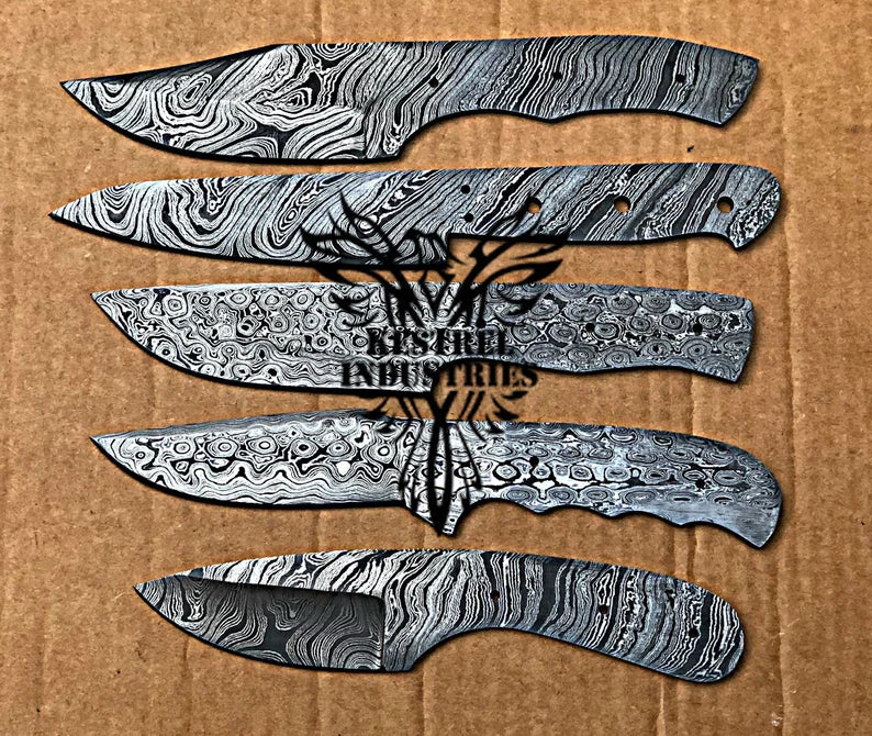 Lot of 5 Damascus Steel Blank Blade Knife For Knife Making Supplies (SU-167)