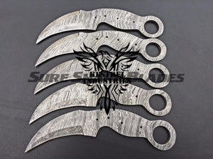 Lot of 5 Damascus Steel Blank Blade Karambit Knife For Knife Making Supplies (SU-192)