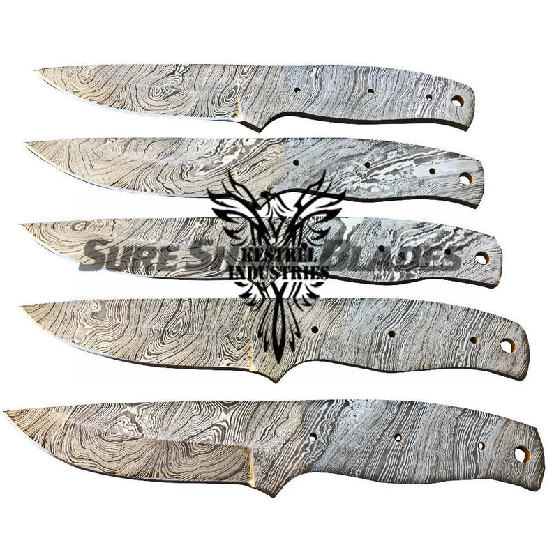 Lot of 5 Damascus Steel Blank Blade Knife For Knife Making Supplies (SU-199)