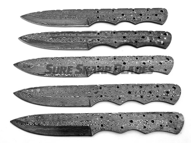 Lot of 5 Damascus Steel Blank Blade Knife For Knife Making Supplies (SU-180)