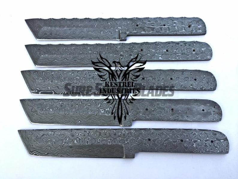 Lot of 5 Damascus Steel Blank Blade Tanto Knife For Knife Making Supplies (SU-202)