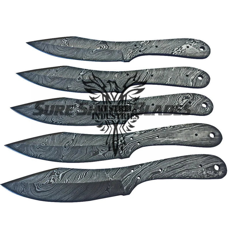 Lot of 5 Damascus Steel Blank Blade Knife For Knife Making Supplies (SU-181)