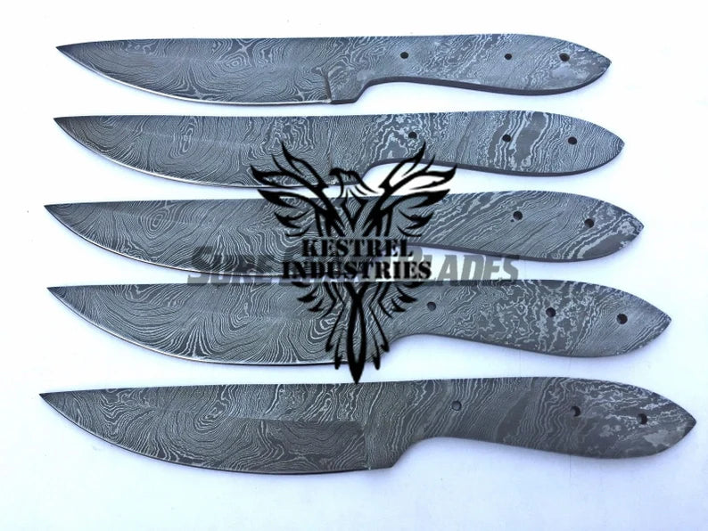 Lot of 5 Damascus Steel Blank Blade Knife For Knife Making Supplies (SU-194)