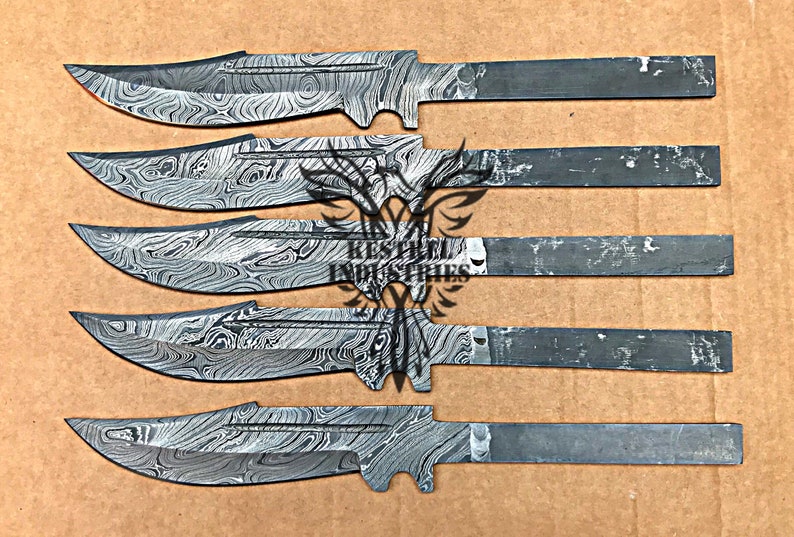 Lot of 5 Custom Handmade Damascus Steel Blank Blade Knife For Knife Ma –  Kestrel Industries Ltd