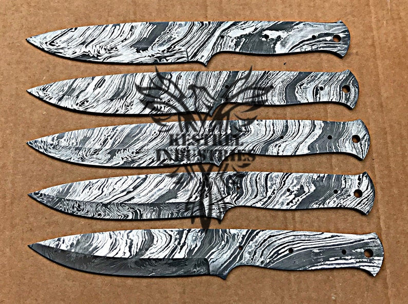 Lot of 5 Custom Handmade Damascus Steel Blank Blade Knife For Knife Making Supplies (SU-107)