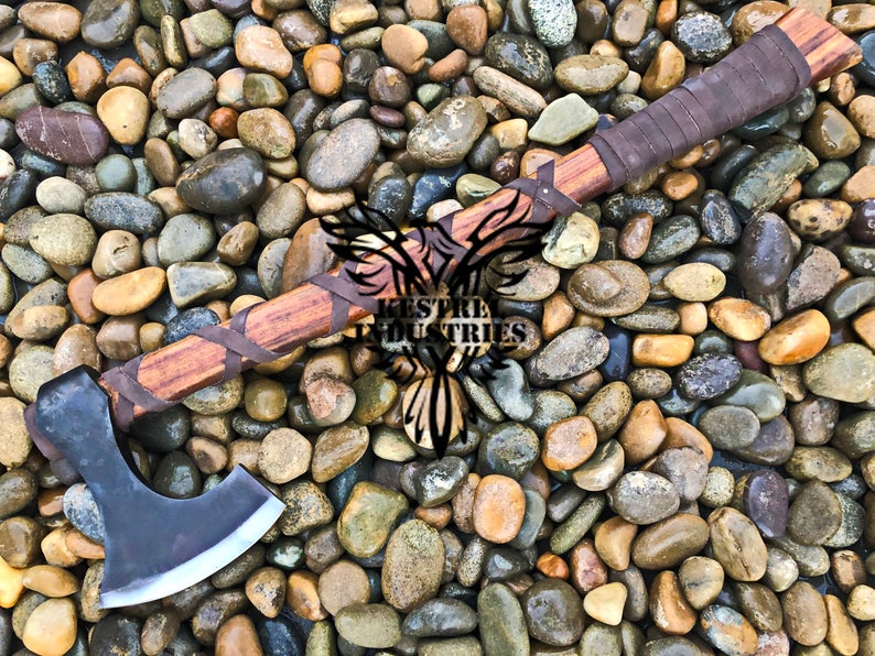 Custom Handmade Carbon Steel Viking Axe with Rose Wood Handle (VA-108)