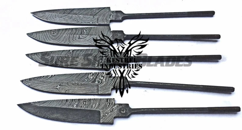 Lot of 5 Damascus Steel Blank Blade Knife For Knife Making Supplies (SU-195)