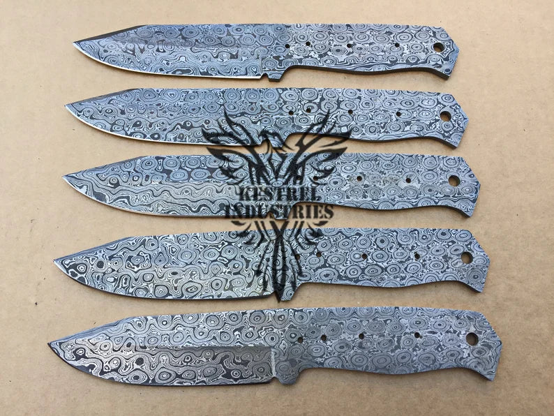 Lot of 5 Damascus Steel Blank Blade Knife For Knife Making Supplies (SU-174)