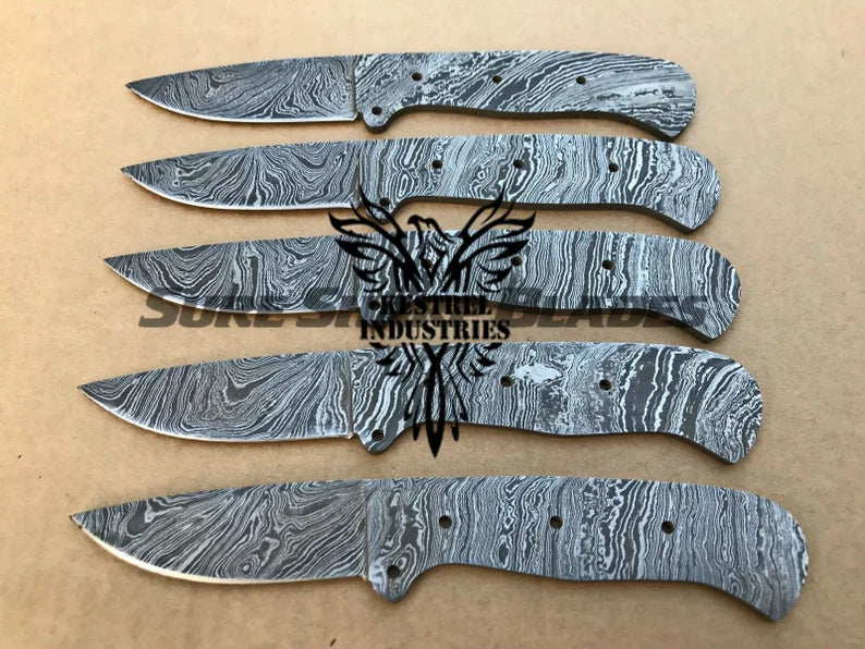 Lot of 5 Damascus Steel Blank Blade Knife For Knife Making Supplies (SU-190)