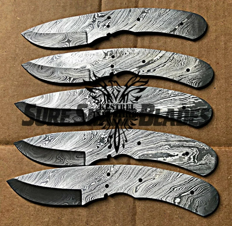 Lot of 5 Damascus Steel Blank Blade Knife For Knife Making Supplies (SU-209)