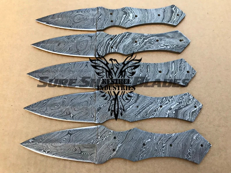 Lot of 5 Damascus Steel Blank Blade Knife For Knife Making Supplies (SU-197)