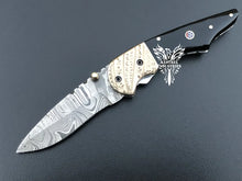 Load image into Gallery viewer, 7&quot; Custom Handmade Damascus Pocket Folding Knife, Liner Lock Folding Pocket Knife with Leather Pouch (KFK-123)
