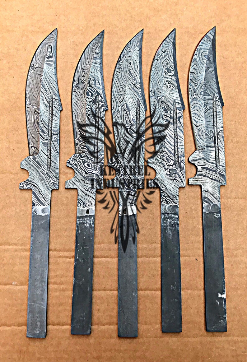 Lot of 5 Custom Handmade Damascus Steel Blank Blade Knife For