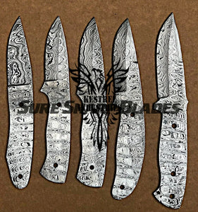 Lot of 5 Damascus Steel Blank Blade Knife For Knife Making Supplies (SU-189)