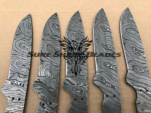 Lot of 5 Damascus Steel Blank Blade Knife For Knife Making Supplies (SU-210)