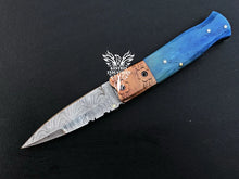 Load image into Gallery viewer, 7&quot; Custom Handmade Damascus Pocket Folding Knife, Liner Lock Folding Pocket Knife with Leather Pouch (KFK-106)
