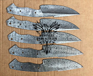 Lot of 5 Damascus Steel Blank Blade Knife For Knife Making Supplies (SU-179)