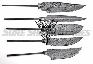 Lot of 5 Damascus Steel Blank Blade Knife For Knife Making Supplies (SU-208)