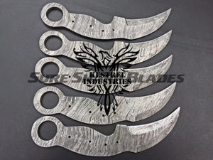 Lot of 5 Damascus Steel Blank Blade Karambit Knife For Knife Making Supplies (SU-192)