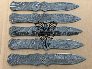 Lot of 5 Damascus Steel Blank Blade Knife For Knife Making Supplies (SU-206)