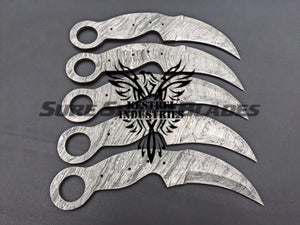 Lot of 5 Damascus Steel Blank Blade Karambit Knife For Knife Making Supplies (SU-192)