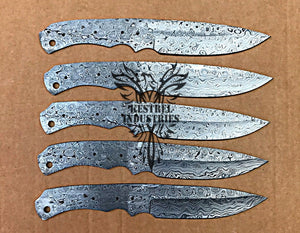 Lot of 5 Custom Handmade Damascus Steel Blank Blade Knife For Knife Making Supplies (SU-110)