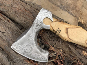 Custom Handmade Carbon Steel Viking Axe with Ash Wood Handle (VA-139)