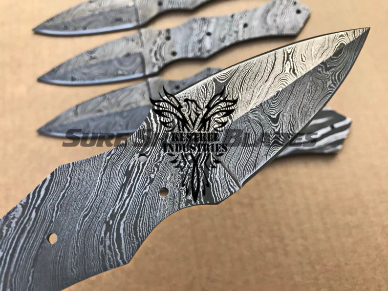 Lot of 5 Damascus Steel Blank Blade Knife For Knife Making Supplies (S –  Kestrel Industries Ltd