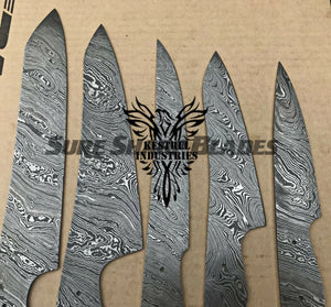 Lot of 5 Damascus Steel Blank Blade Chef Knife For Knife Making Supplies (SU-203)