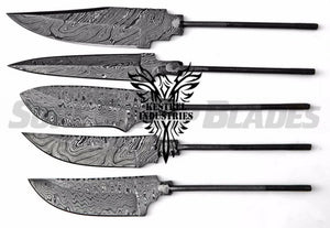 Lot of 5 Damascus Steel Blank Blade Knife For Knife Making Supplies (SU-208)