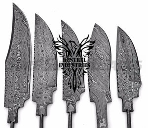 Lot of 5 Damascus Steel Blank Blade Knife For Knife Making Supplies (SU-193)